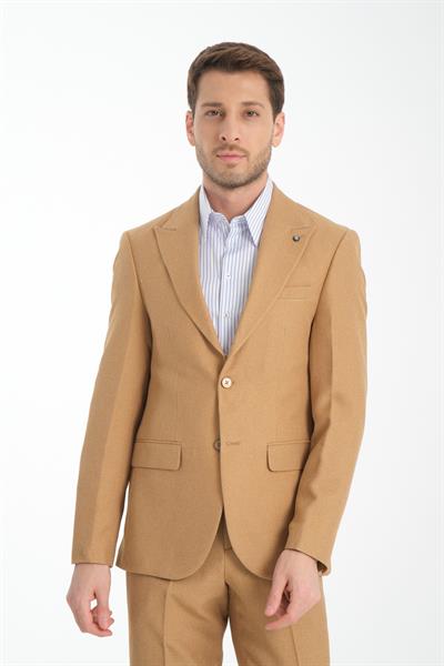 Slim Fit Erkek Düz Sivri Yaka Çift Yırtmaçlı Astarlı Takim Elbise