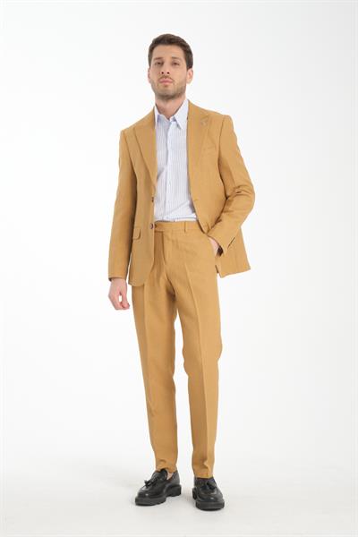 Slim Fit Erkek Düz Sivri Yaka Çift Yırtmaçlı Astarlı Takim Elbise