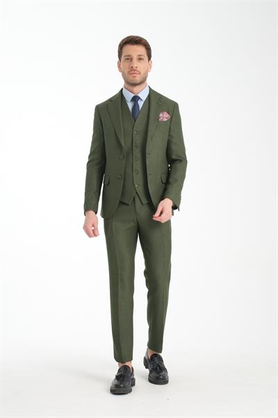 Slim Fit Kalın Düz Mono Yaka Çift Yırtmaçlı Astarlı Takim Elbise