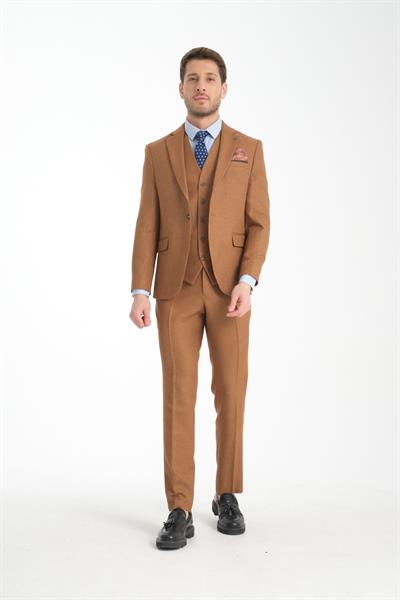 Slim Fit Kalın Düz Mono Yaka Çift Yırtmaçlı Astarlı Takim Elbise