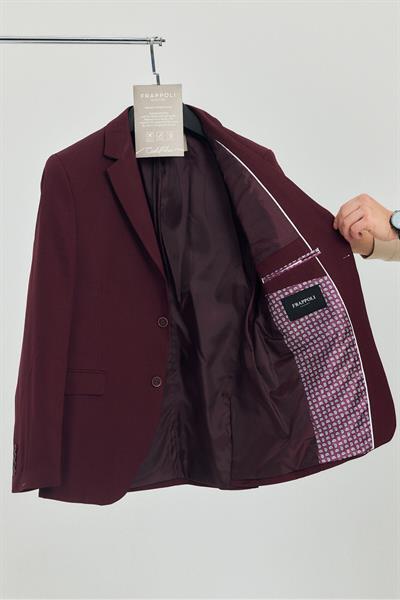 Stefa Erkek Bordo Slim Fit Mono Yaka Blazer (Büyük Beden - Battal)
