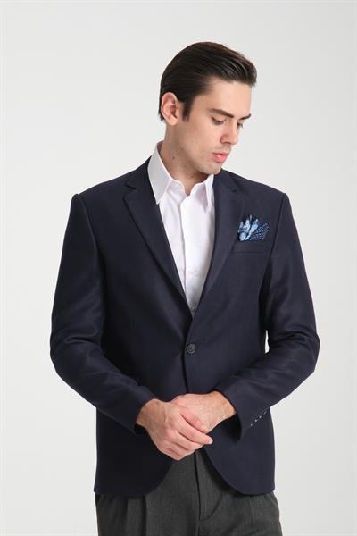 Str Erkek Lacivert Slim Fit Mono Yaka Kendinden Desenli Spor Blazer Ceket