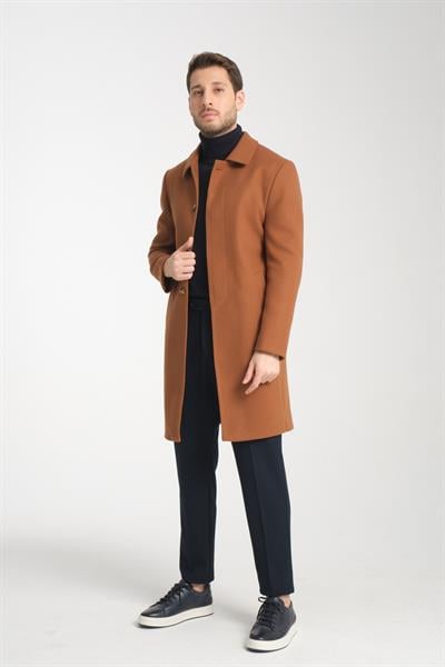 Taba Comfort Fit Uzun Berberi Yaka Astarlı Kaşe Kaban