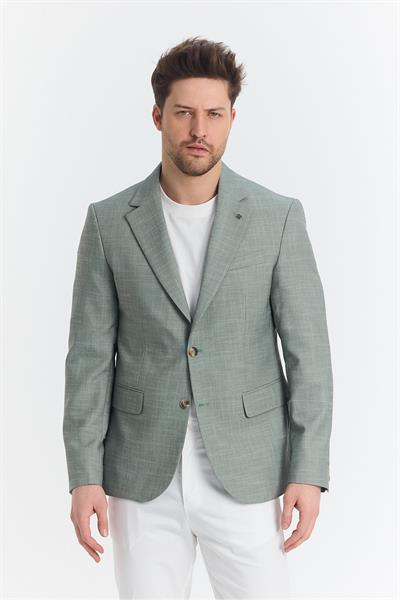 Tacues Erkek Yeşil Yarım Astarlı Kapak Cepli Keten Karışımlı İlkbahar-Yaz Spor Blazer Ceket