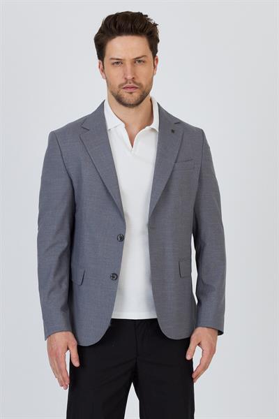 Tadic Erkek Gri Desenli Esneyen Kumaş Slim Fit Kapak Cepli Yarım Astar 4 Mevsim Blazer Ceket