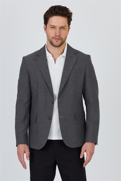 Tadic Erkek Gri Desenli Esneyen Kumaş Slim Fit Kapak Cepli Yarım Astar 4 Mevsim Blazer Ceket