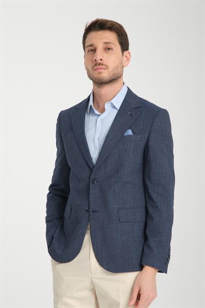 Tadic Erkek Indigo Desenli Esneyen Kumaş Slim Fit Kapak Cepli Yarım Astar 4 Mevsim Blazer Ceket
