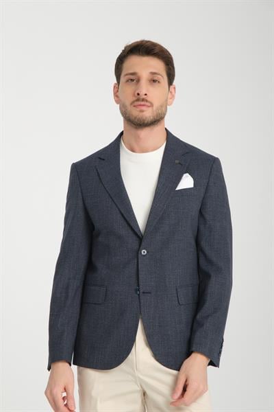 Tadic Erkek K.lacivert Desenli Esneyen Kumaş Slim Fit Kapak Cepli Yarım Astar 4 Mevsim Blazer Ceket
