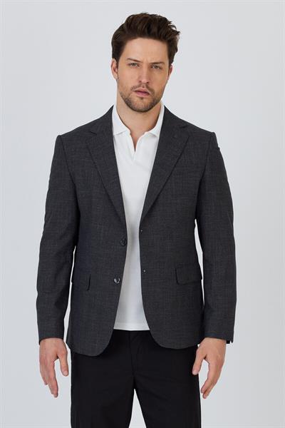 Tadic Erkek Siyah Desenli Esneyen Kumaş Slim Fit Kapak Cepli Yarım Astar 4 Mevsim Blazer Ceket