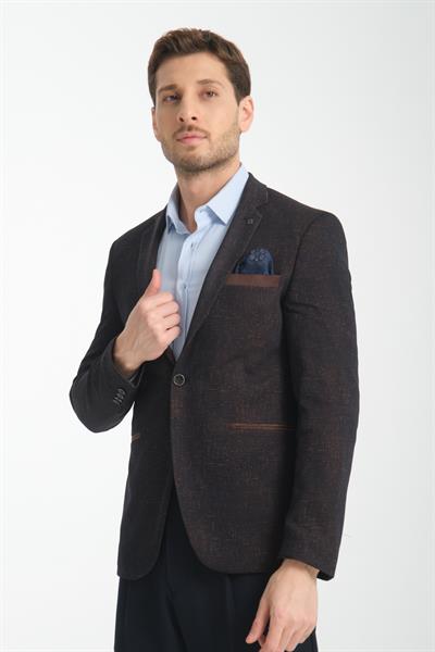 Takiro Erkek Açık Kahve Esneyen Kumaş Slim Fit Mono Yaka Spor Blazer Ceket