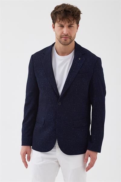 Takiro Erkek Lacivert Esneyen Kumaş Slim Fit Mono Yaka Spor Blazer Ceket