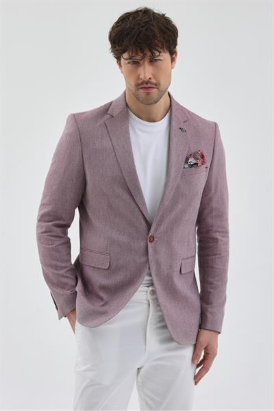 Tazio Erkek Bordo Poliviskon Kumaşlı Mono Yaka Slim Fit Spor Blazer Ceket