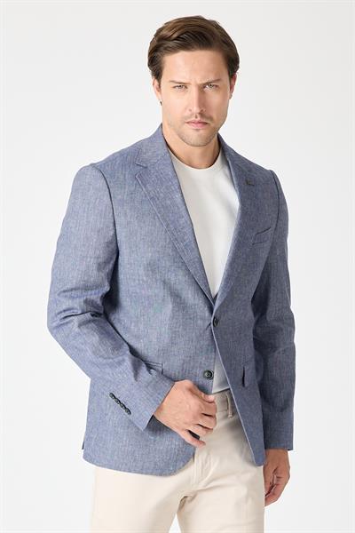Timbes Erkek Lacivert Keten Görünümlü Spor Blazer Ceket