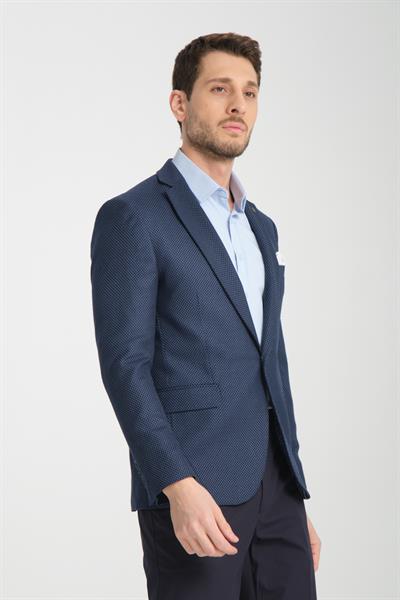 Timone Erkek Açık Lacivert Slim Fit Dar Kesim Desenli Mevsimlik Blazer Ceket