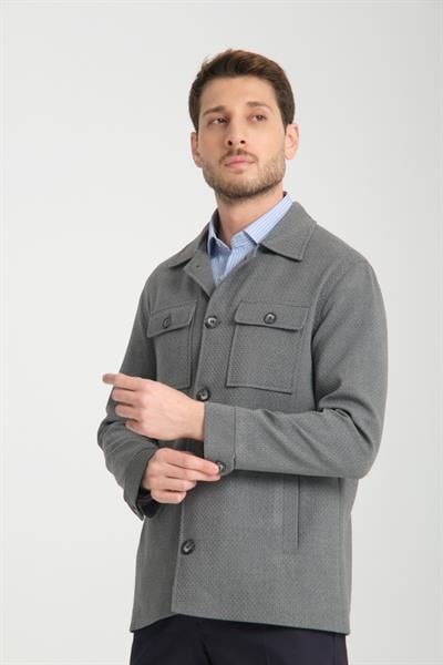 Tommas Erkek Gri Oversize Esneyen Kumaş Baharlık Trenç Ceket-Mont