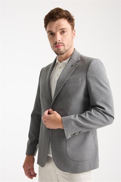 Tommas Erkek Gri Yarım Astar Torba Cep Likralı Gofre Kumaşlı Spor Blazer Ceket