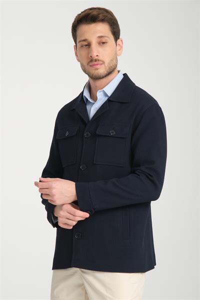 Tommas Erkek Lacivert Oversize Esneyen Kumaş Baharlık Trenç Ceket-Mont
