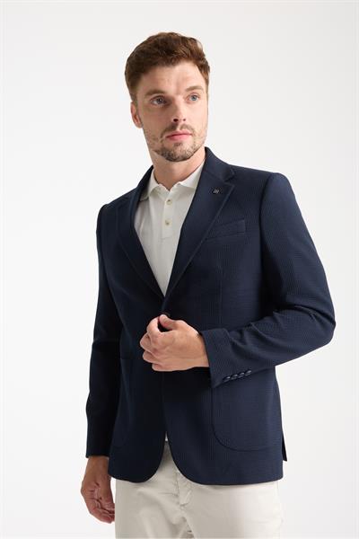 Tommas Erkek Lacivert Yarım Astar Torba Cep Likralı Gofre Kumaşlı Spor Blazer Ceket