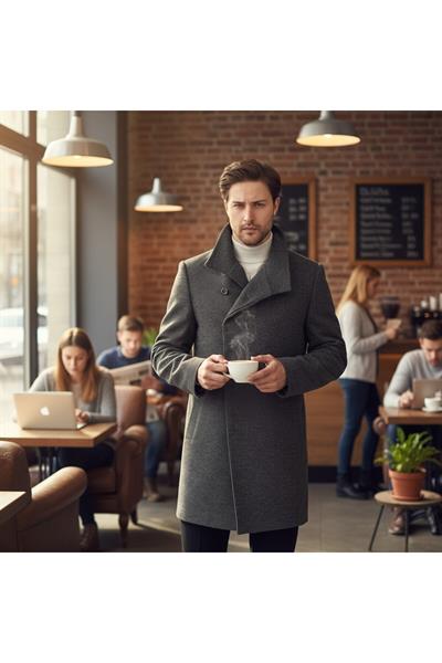 Tonio Erkek Füme Şal Yaka Slim Fit Kaşe Kaban