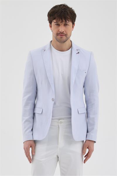 Trinidod Erkek Buz Mavi Poliviskon Kumaşlı Sivri Yaka Slim Fit Spor Blazer Ceket