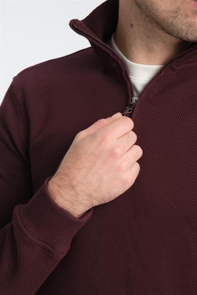 Unisex Regular Fit Pamuklu Petek Örgülü Yarım Fermuarlı Dik Yaka Sweatshirt