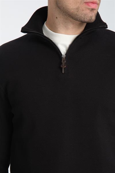 Unisex Regular Fit Pamuklu Petek Örgülü Yarım Fermuarlı Dik Yaka Sweatshirt