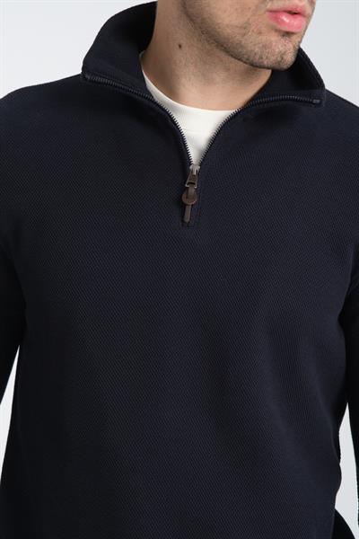 Unisex Regular Fit Pamuklu Petek Örgülü Yarım Fermuarlı Dik Yaka Sweatshirt