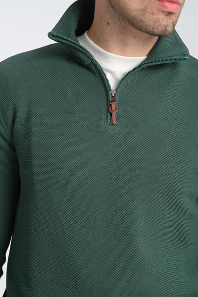 Unisex Regular Fit Pamuklu Petek Örgülü Yarım Fermuarlı Dik Yaka Sweatshirt