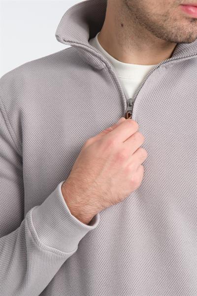 Unisex Regular Fit Pamuklu Petek Örgülü Yarım Fermuarlı Dik Yaka Sweatshirt