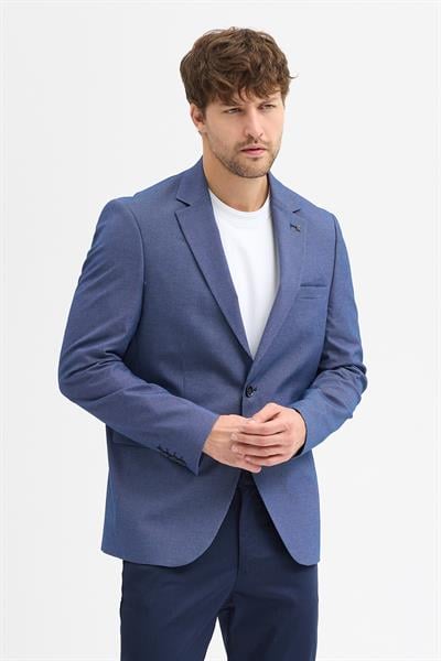 Valdo Erkek Açık Lacivert Poliviskon Kumaşlı Mono Yaka Slim Fit Spor Blazer Ceket