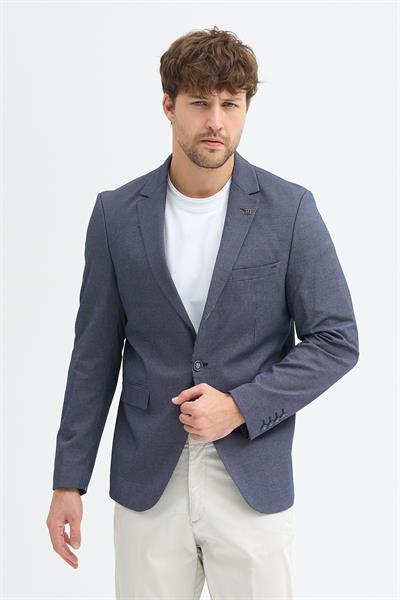 Valdo Erkek Lacivert Poliviskon Kumaşlı Mono Yaka Slim Fit Spor Blazer Ceket