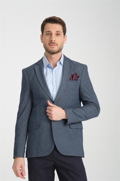 Valufe Erkek Lacivert Likralı Esnek Kumaş Slim Fit Dar Kesim Blazer Ceket