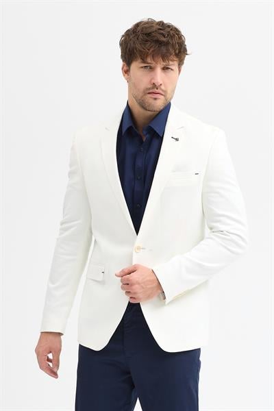 Varadero Erkek Beyaz Poliviskon Kumaşlı Slim Fit Spor Blazer Ceket