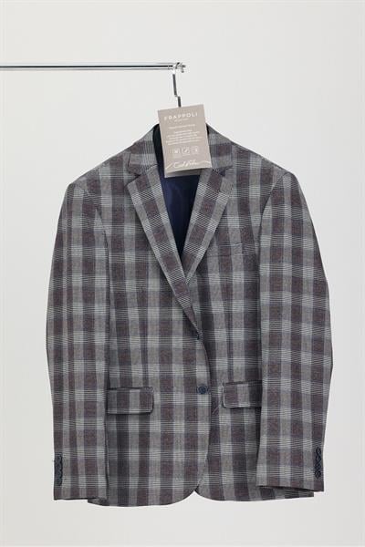 Vegas Erkek Bordo-Mavi Ekose Poliviskon Kumaşlı Spor Blazer Ceket (Büyük Beden-Battal)