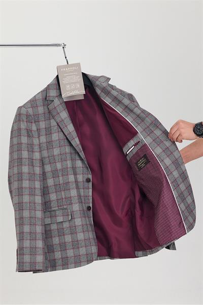 Vegas Erkek Siyah-Bordo Ekose Poliviskon Kumaşlı Spor Blazer Ceket (Büyük Beden-Battal)