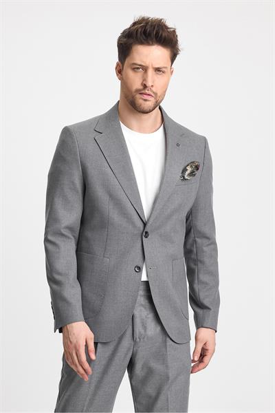 Venüs Erkek Gri 4 Mevsim Rahat Kumaş Slim Fit Yarım Astar Ceketi 2li Takım Elbise
