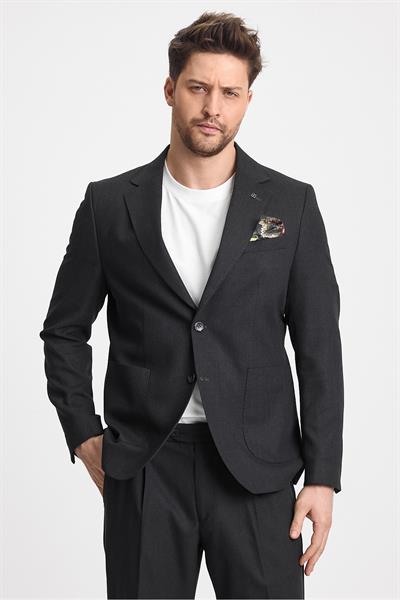 Venüs Erkek Koyu Gri 4 Mevsim Rahat Kumaş Slim Fit Yarım Astarlı Spor Blazer Ceket