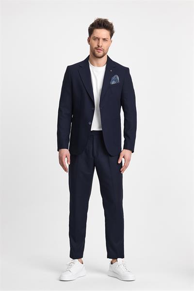 Venüs Erkek Lacivert 4 Mevsim Rahat Kumaş Slim Fit Yarım Astar Ceketi 2li Takım Elbise