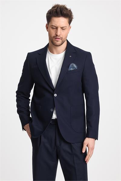 Venüs Erkek Lacivert 4 Mevsim Rahat Kumaş Slim Fit Yarım Astarlı Spor Blazer Ceket