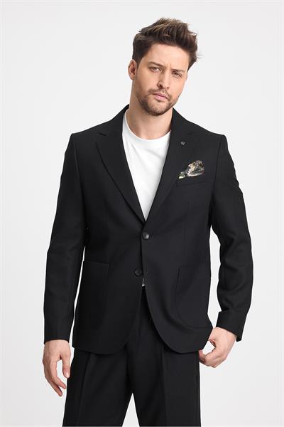 Venüs Erkek Siyah 4 Mevsim Rahat Kumaş Slim Fit Yarım Astar Ceketi 2li Takım Elbise