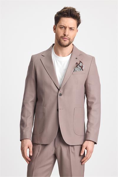 Venüs Erkek Vizon 4 Mevsim Rahat Kumaş Slim Fit Yarım Astar Ceketi 2li Takım Elbise