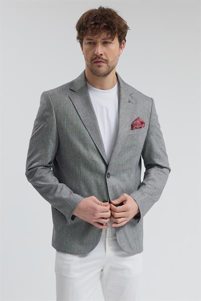 Victor Erkek Siyah-Gri Pamuk Karışımlı Yarım Astarlı Kapak Cepli Mono Yaka Spor Blazer Ceket