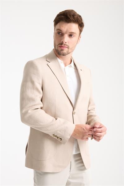 Volix Erkek Bej Yarım Astar Torba Cep %100 Keten Kumaşlı Spor Blazer Ceket