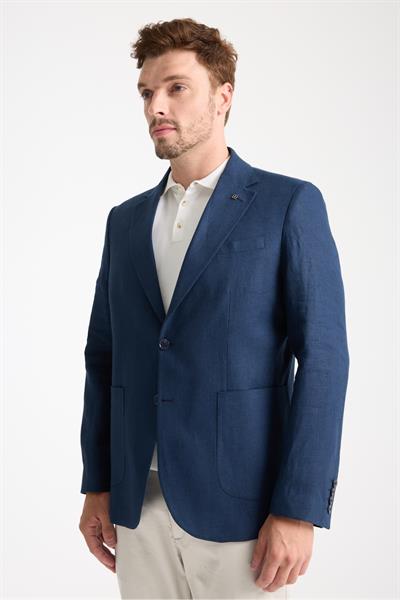 Volix Erkek Lacivert Yarım Astar Torba Cep %100 Keten Kumaşlı Spor Blazer Ceket
