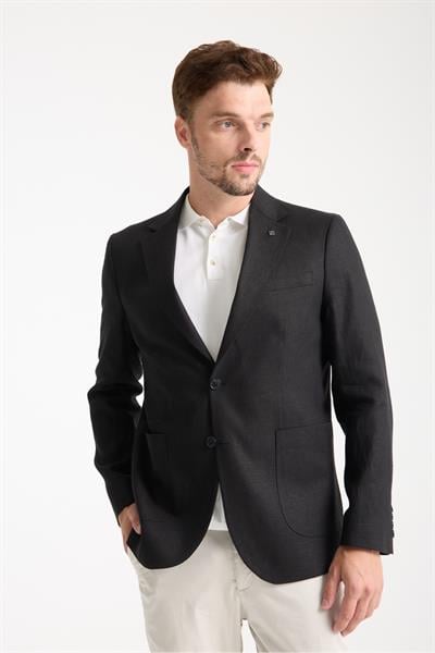 Volix Erkek Siyah Yarım Astar Torba Cep %100 Keten Kumaşlı Spor Blazer Ceket