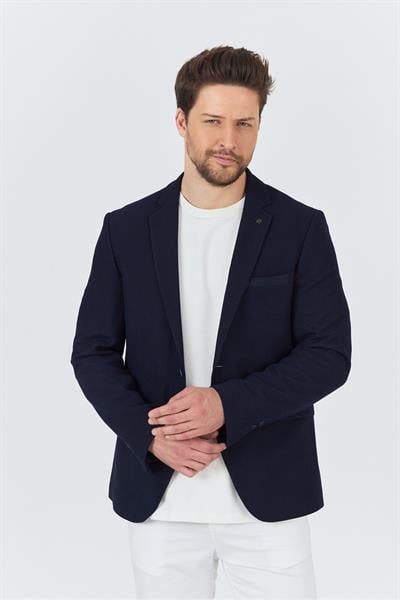 Vorteks Erkek Koyu Lacivert Likralı Esnek Kumaşlı Slim Fit Spor Blazer Ceket