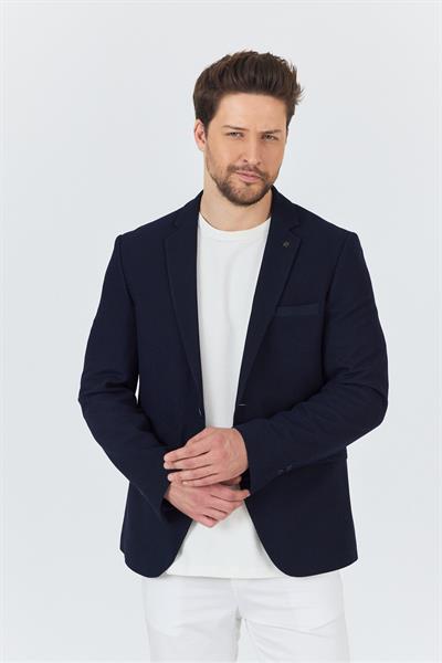 Vorteks Erkek Koyu Lacivert Likralı Esnek Kumaşlı Slim Fit Spor Blazer Ceket