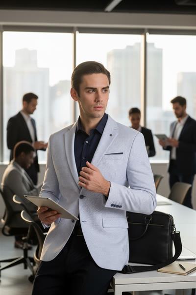 Vrd Erkek Beyaz-Lacivert Slim Fit Mono Yaka Spor Blazer Ceket