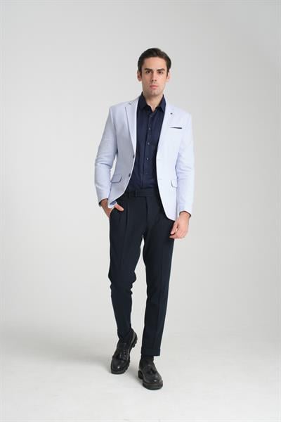 VRDD Erkek Beyaz-Lacivert Battal Büyük Beden Regular Fit  Mono Yaka Casual Blazer Ceket