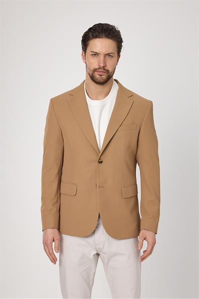 Waffle Erkek Camel Waffle Desen Pamuk Karışımlı Likralı Esnek Kumaş Dört Mevsim Blazer Ceket